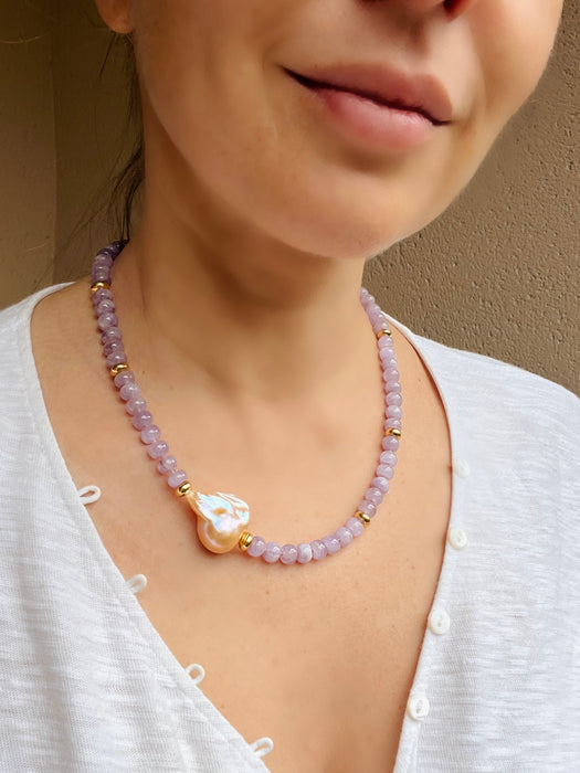 Light Amethyst And Pink Baroque Pearl Necklace El Faro