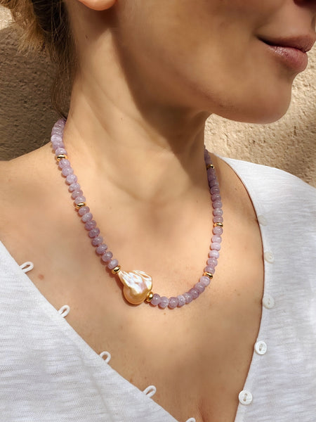 Light Amethyst And Pink Baroque Pearl Necklace El Faro