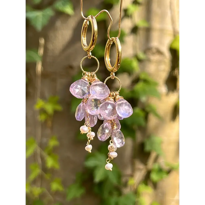 Light amethyst cluster earrings statement gemstone cascade