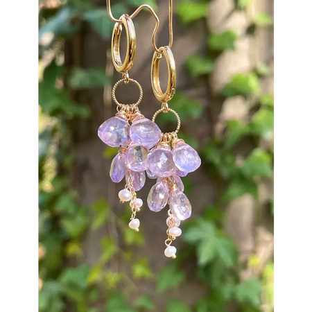 Light amethyst cluster earrings statement gemstone cascade