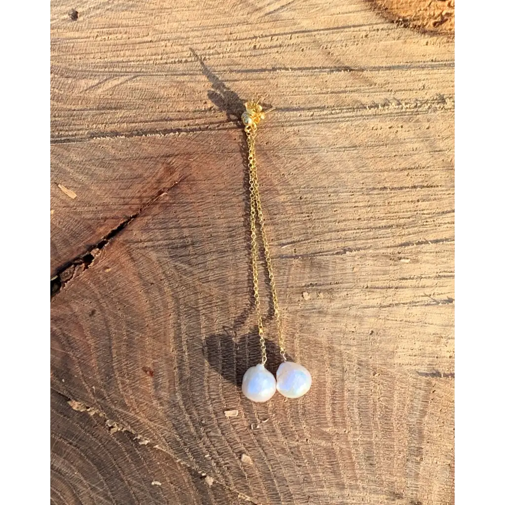 Long chain and white fresh water pearl stud earrings natural