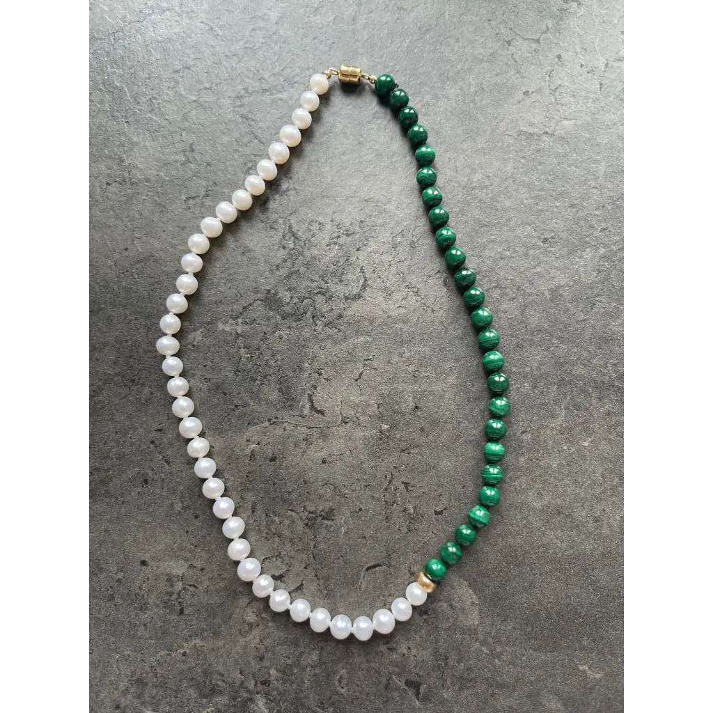 Malachite and pearl beaded necklace fashion asymmetric