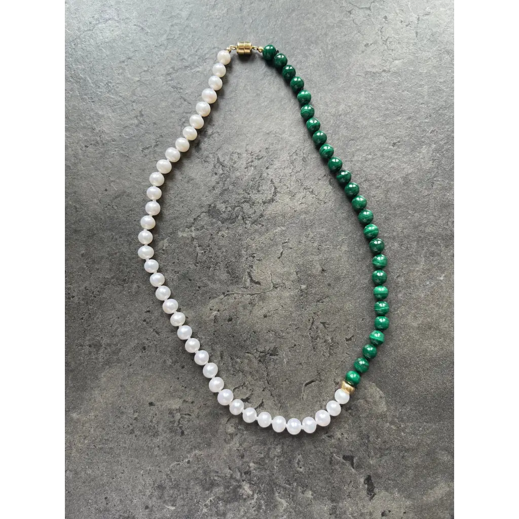 Malachite and pearl beaded necklace fashion asymmetric