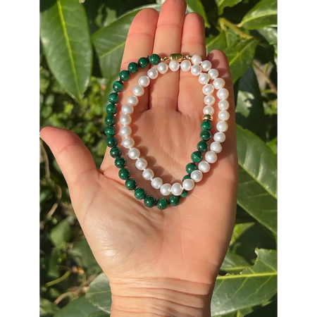 Malachite and pearl beaded necklace fashion asymmetric