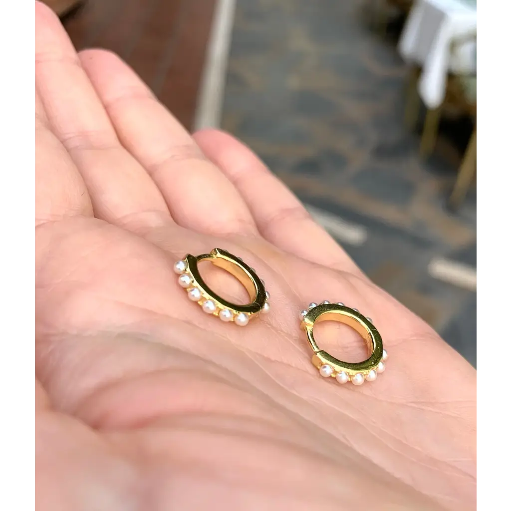 Mini pearls and gold plated 925 silver hoop earrings