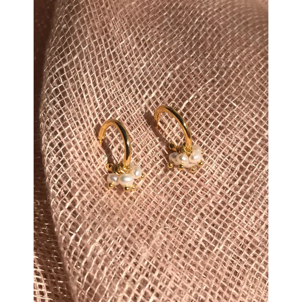 Mini pearls and gold plated silver half hoop earrings