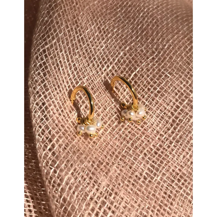 Mini pearls and gold plated silver half hoop earrings