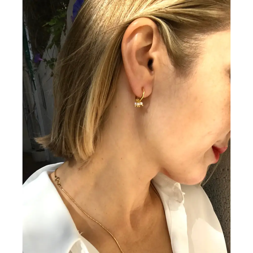 Mini pearls and gold plated silver half hoop earrings
