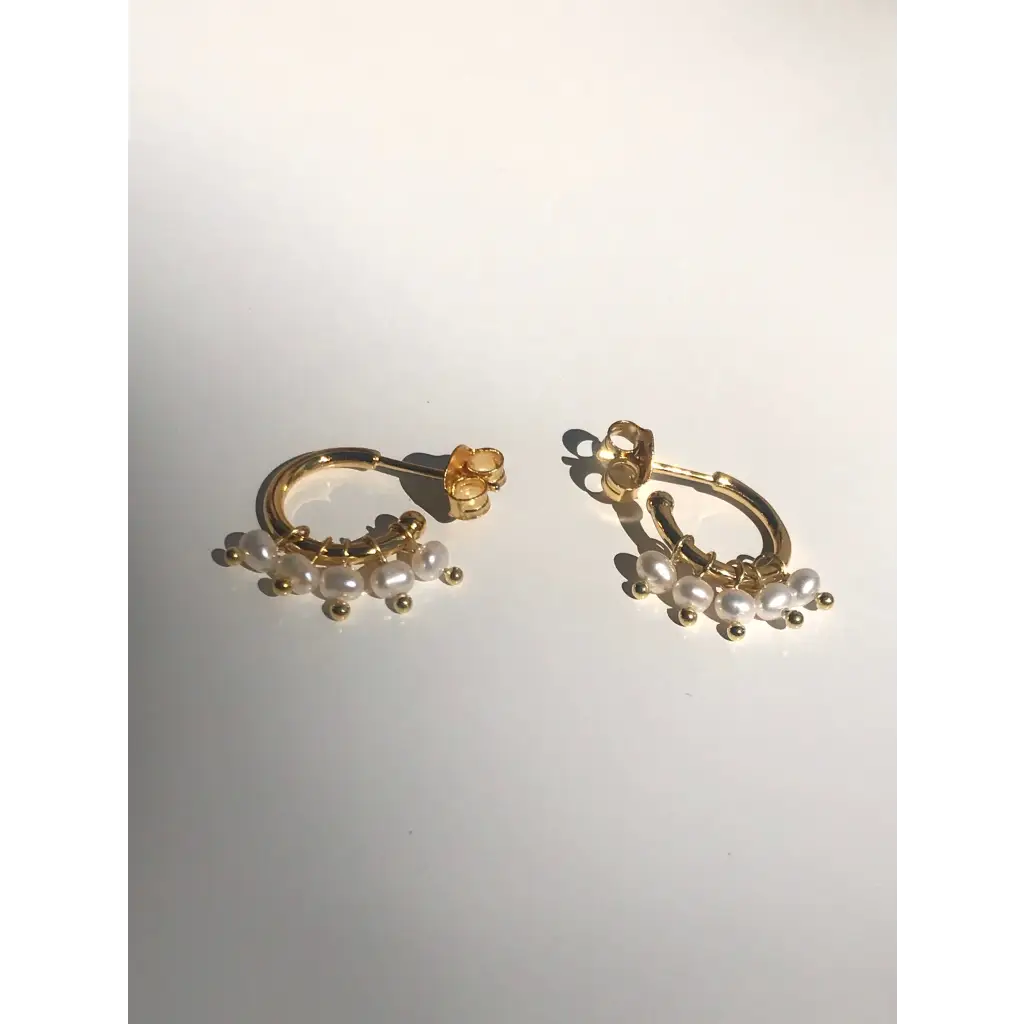 Mini pearls and gold plated silver half hoop earrings