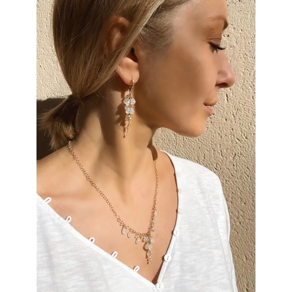 Moonstone earrings Luna rainbow moonstone and pearl bridal