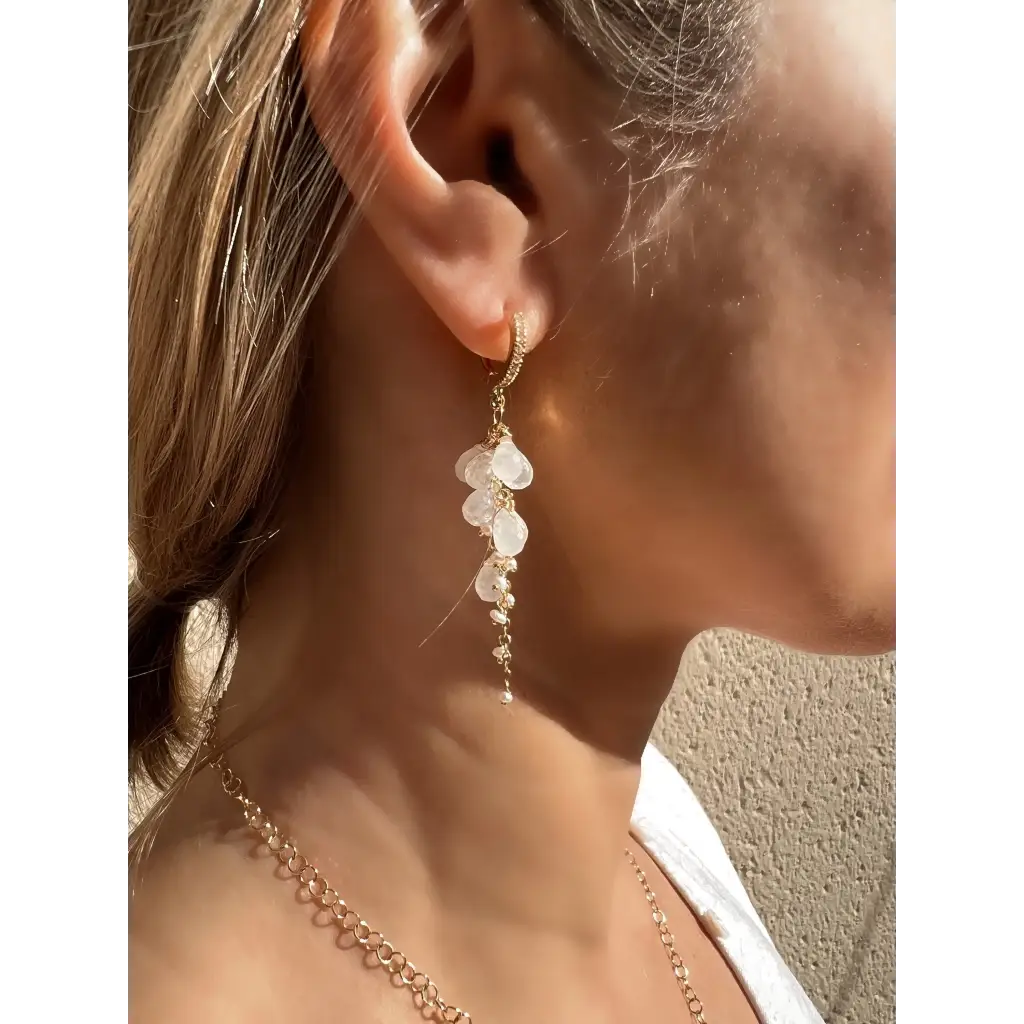 Moonstone earrings Luna rainbow moonstone and pearl bridal