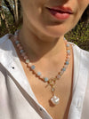 Morganite And Aquamarine Toggle Necklace With Baroque Pearl