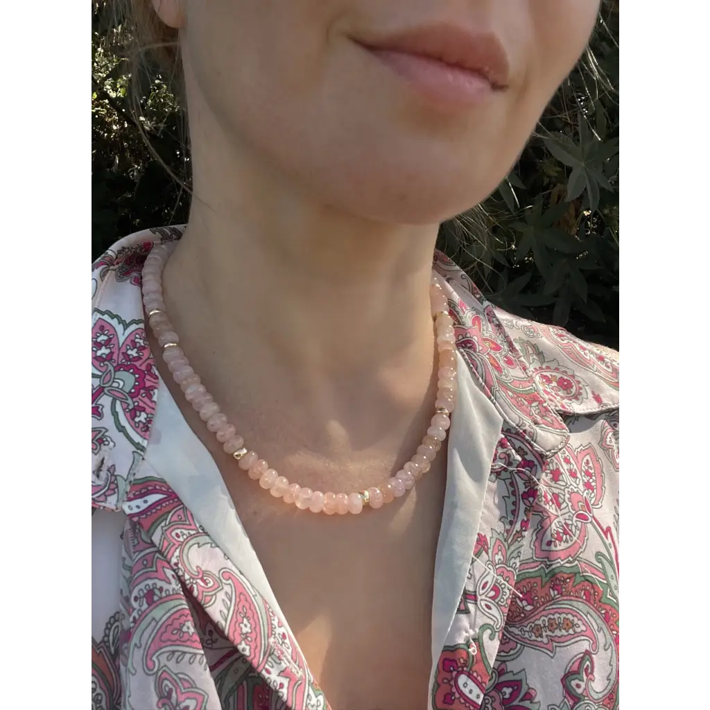 Morganite and gold filled silver beaded necklace classic
