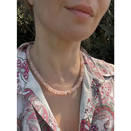 Morganite and gold filled silver beaded necklace classic