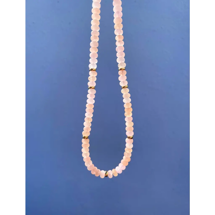 Morganite and gold filled silver beaded necklace classic