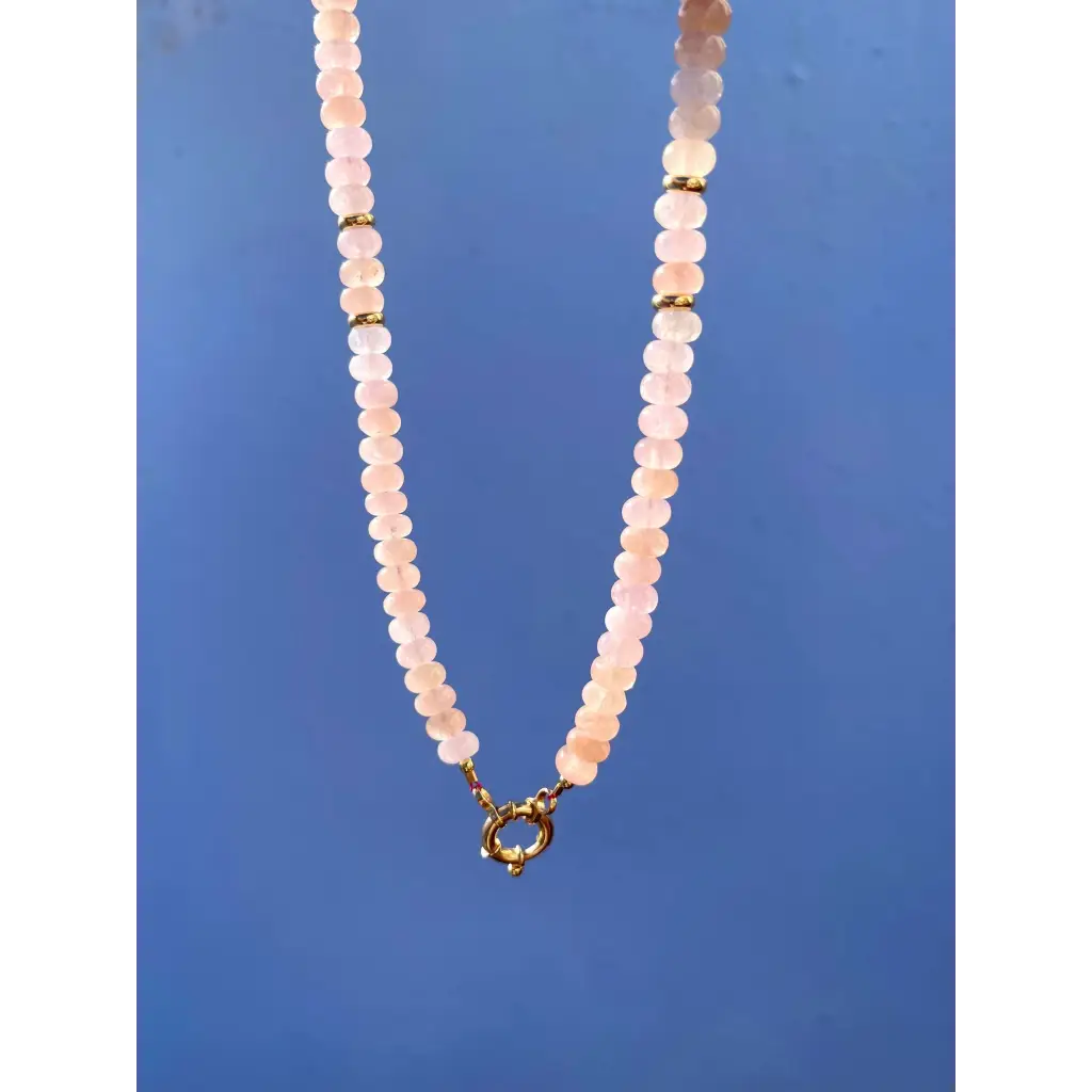 Morganite and gold filled silver beaded necklace classic