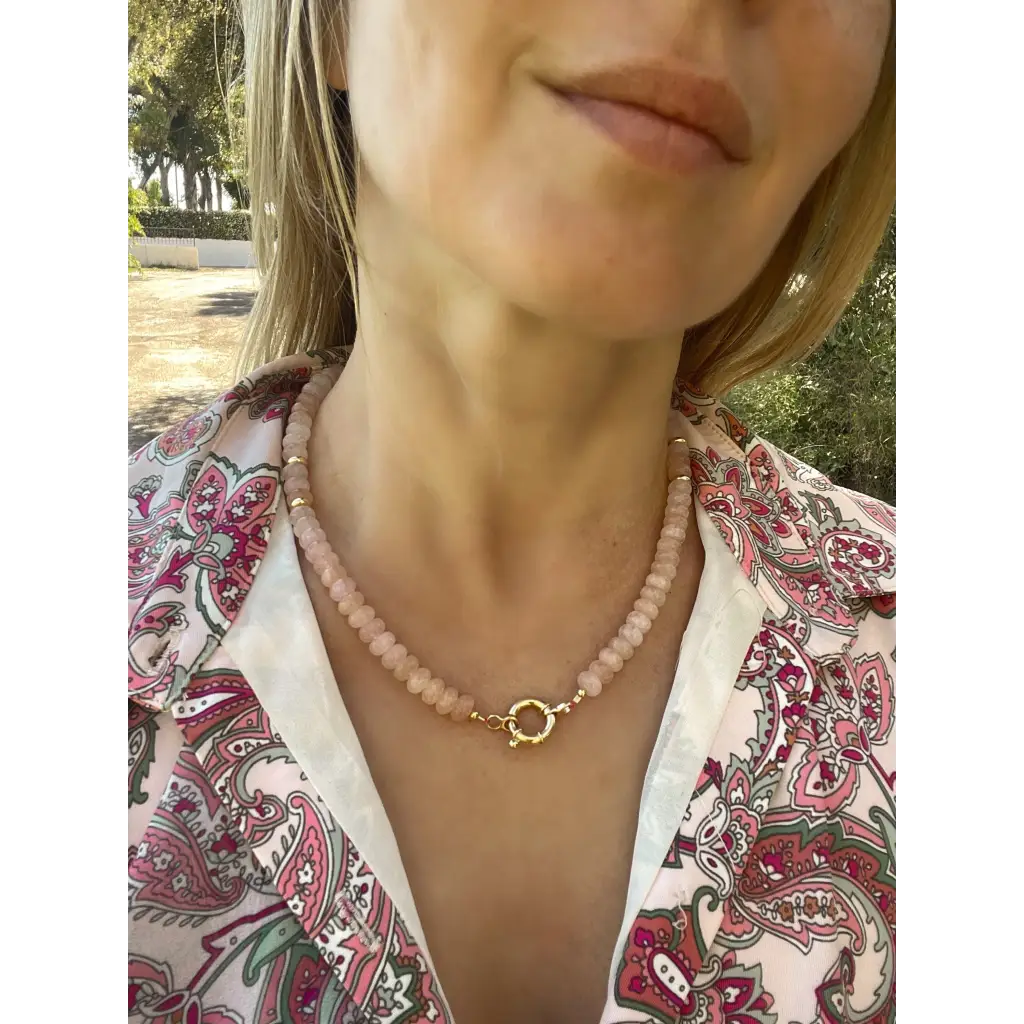 Morganite and gold filled silver beaded necklace classic