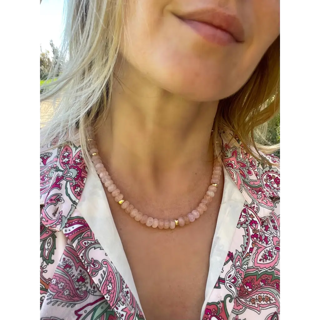Morganite and gold filled silver beaded necklace classic