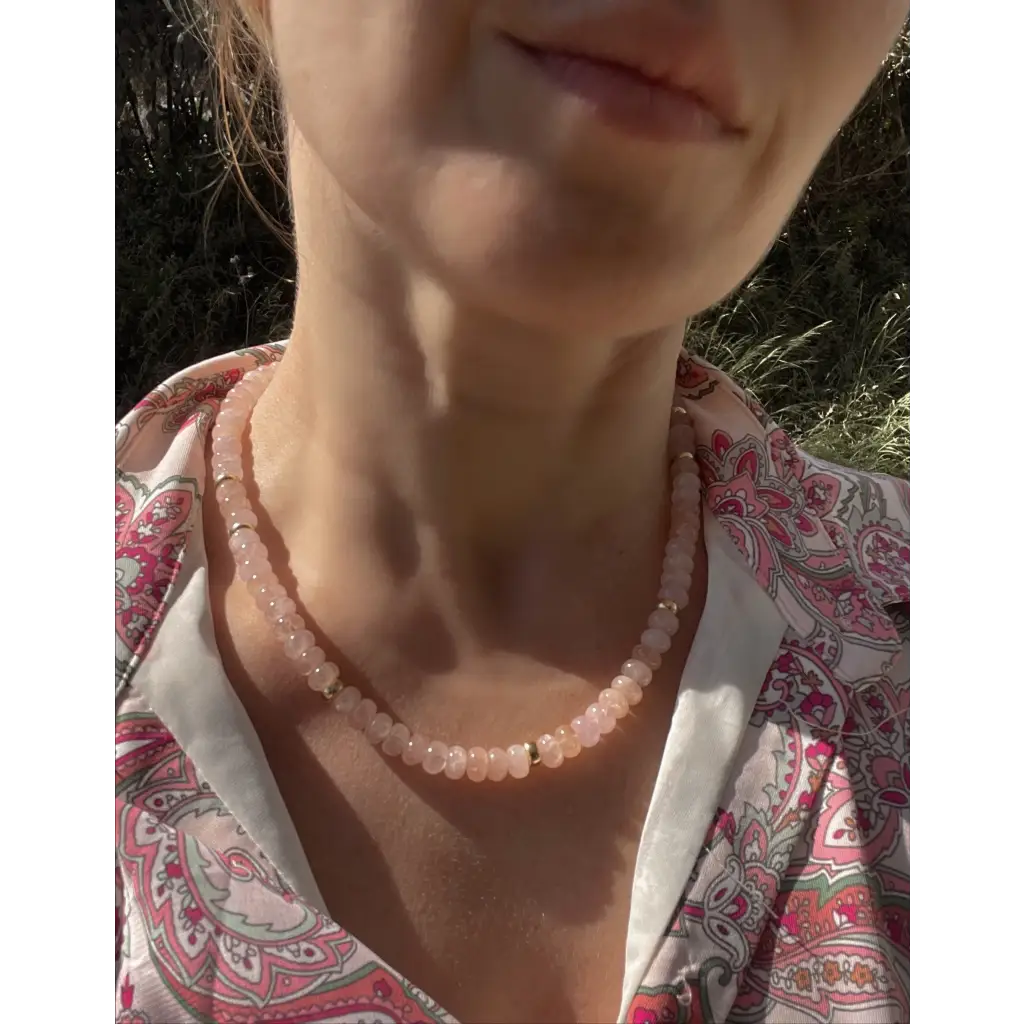 Morganite and gold filled silver beaded necklace classic