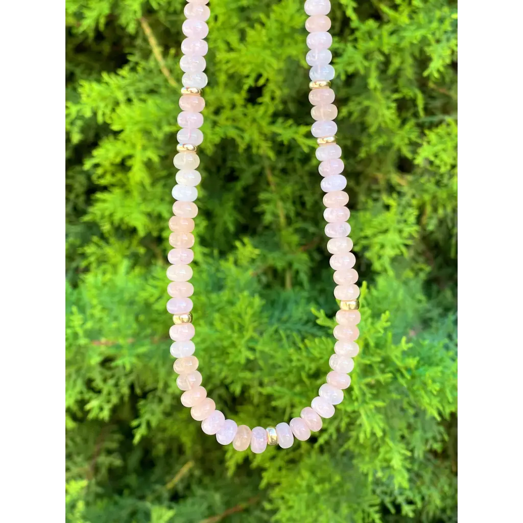 Morganite and gold filled silver beaded necklace classic