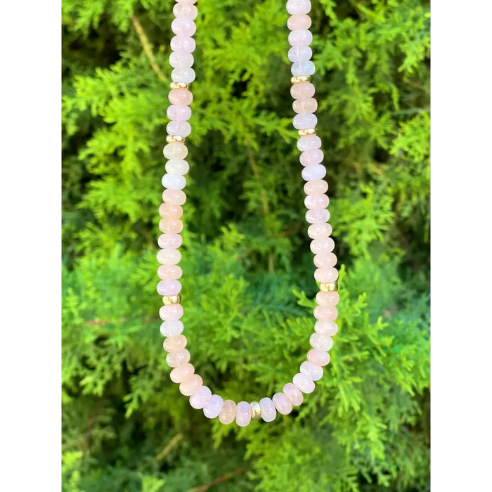 Morganite and gold filled silver beaded necklace classic