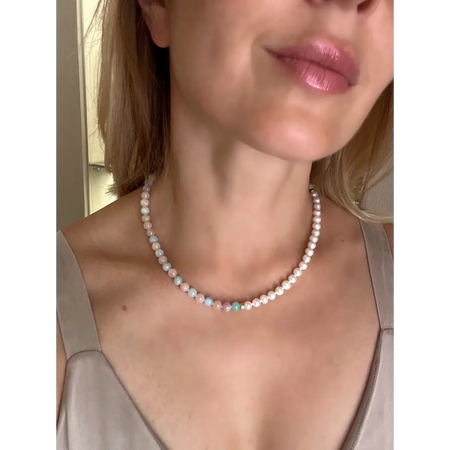 Morganite aquamarine and pearl beaded necklace fashion