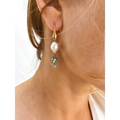 Natural kasumi pearls and emeralds cascade earrings gold