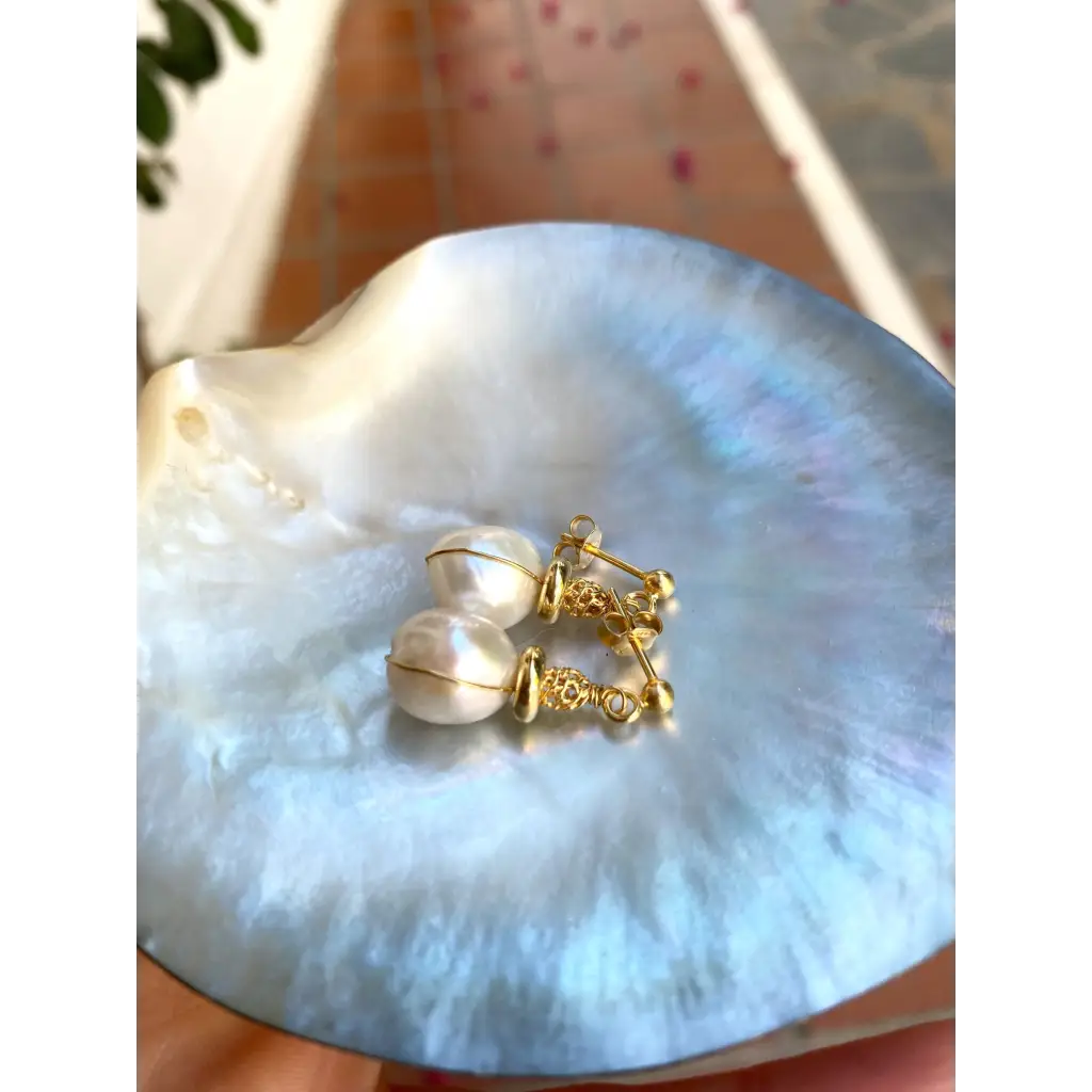 Natural kasumi pearls and gold vermeil stud earrings