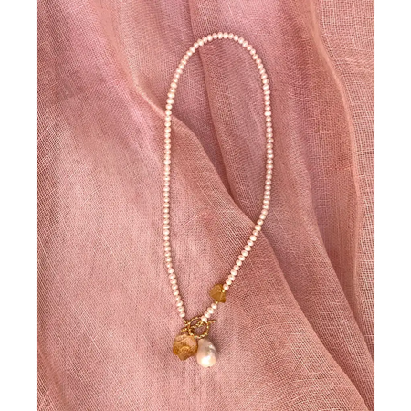 Natural pearl and raw citrine necklace with baroque pearl