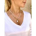 Natural pearl and raw citrine necklace with baroque pearl