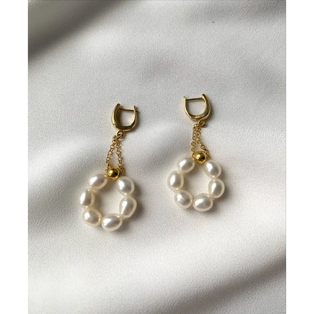 Natural white pearls hoop earrings chain earrings gold