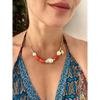 Orange coral and pearl statement necklace gold plated silver