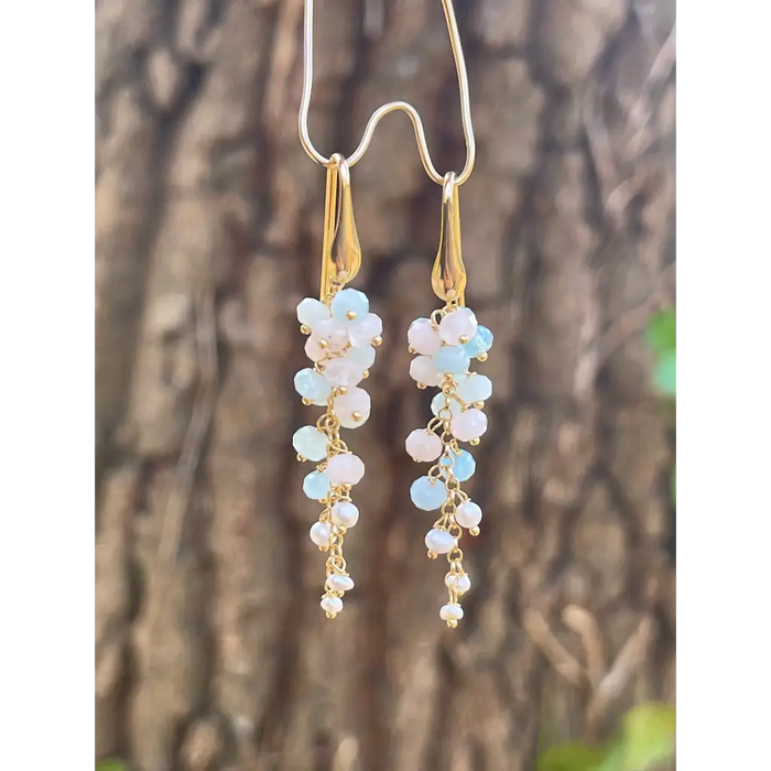 Pastel morganite cluster earrings multi beryl aquamarine