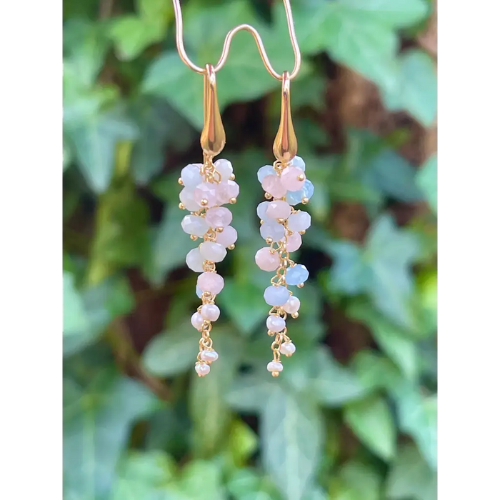 Pastel morganite cluster earrings multi beryl aquamarine