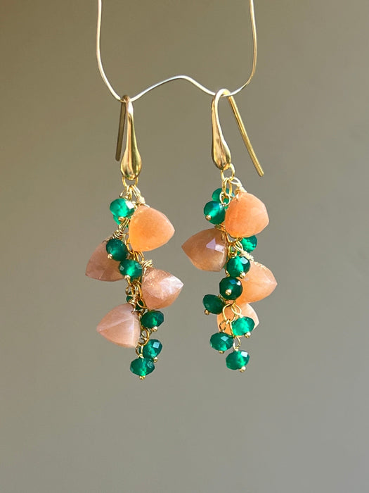 Peach Moonstone And Green Agate Earrings Dangle & Drop