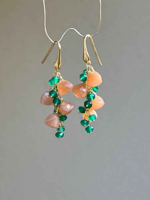 Peach Moonstone And Green Agate Earrings Dangle & Drop