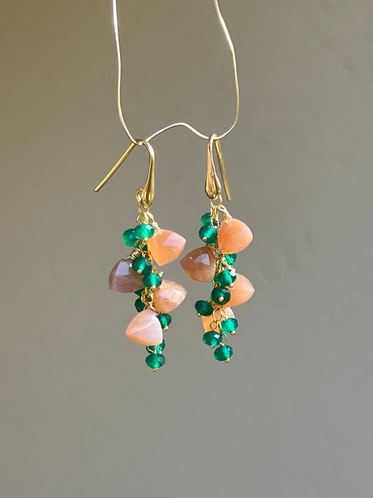 Peach Moonstone And Green Agate Earrings Dangle & Drop