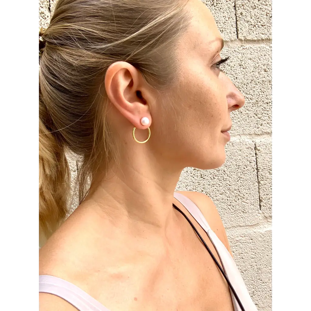 Pearl and back hoop stud earrings gold plated 925 silver
