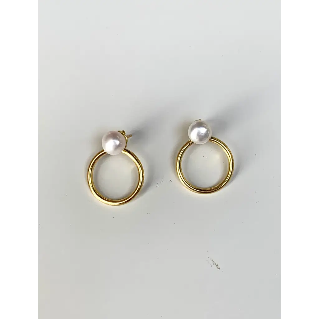 Pearl and back hoop stud earrings gold plated 925 silver