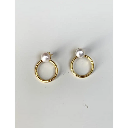 Pearl and back hoop stud earrings gold plated 925 silver