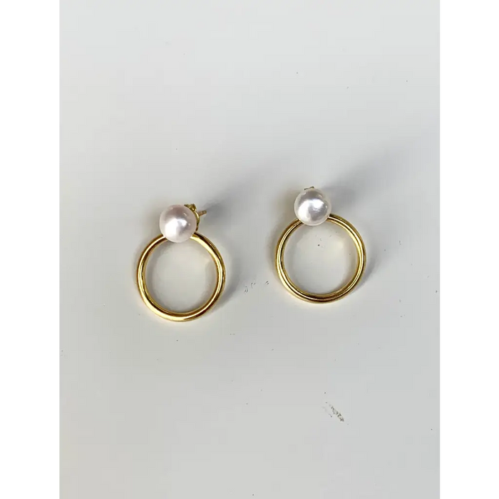 Pearl and back hoop stud earrings gold plated 925 silver