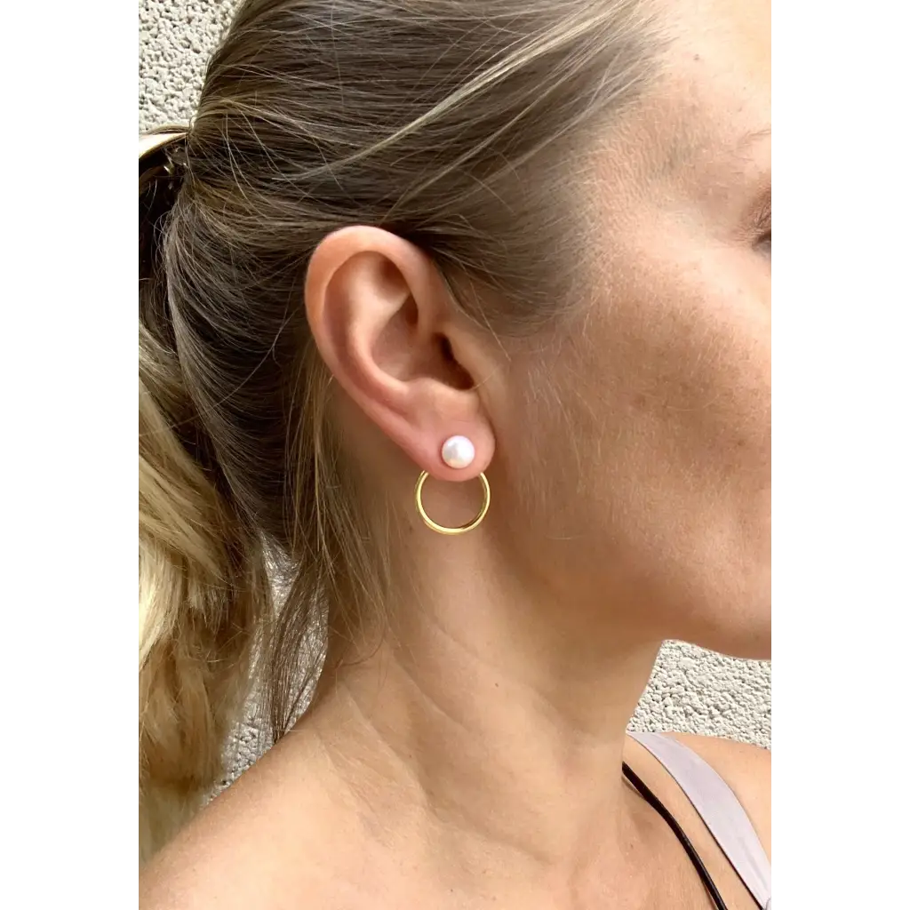 Pearl and back hoop stud earrings gold plated 925 silver