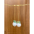Pearl and emerald long drop earrings