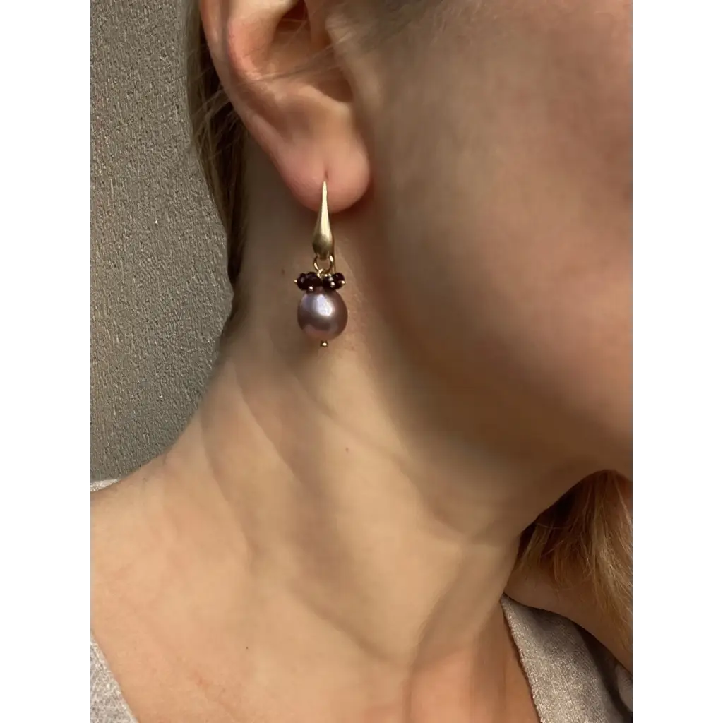 Pearl and garnet drop earrings Tierra gemstone cluster