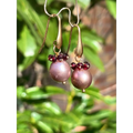 Pearl and garnet drop earrings Tierra gemstone cluster
