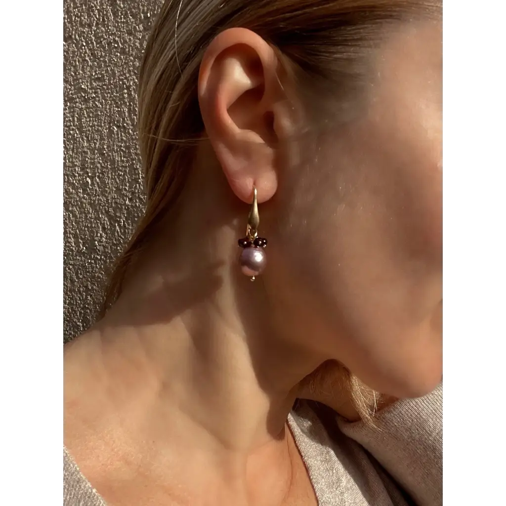 Pearl and garnet drop earrings Tierra gemstone cluster