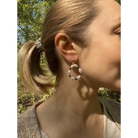 Pearl and sodalite hoop earrings pearl hoops sodalite