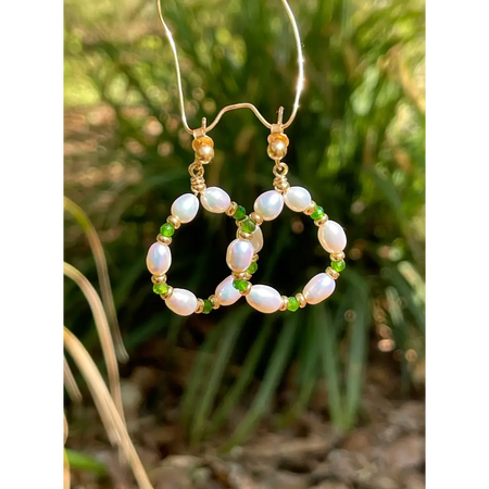 Pearl and tsavorite hoop earrings pearl hoops tsavorite