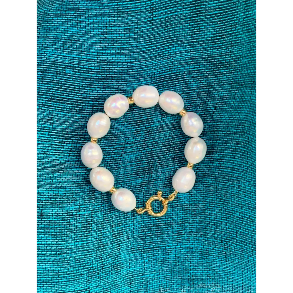 Pearl bracelet with marine clasp chunky pearl bracelet gold