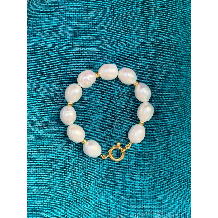 Pearl bracelet with marine clasp chunky pearl bracelet gold